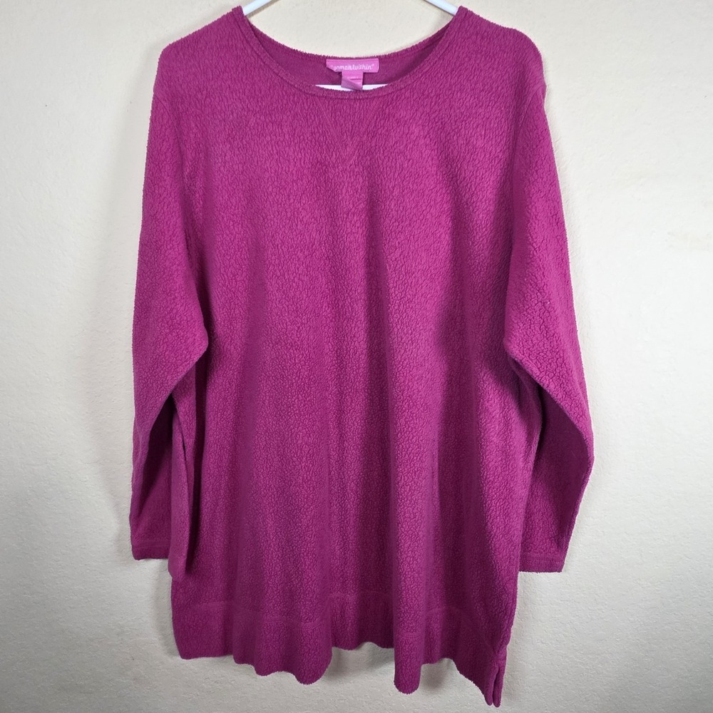 Woman Within pink tunic Sweater Cotton Blend Sz 1x lounge comfort barbie teddy